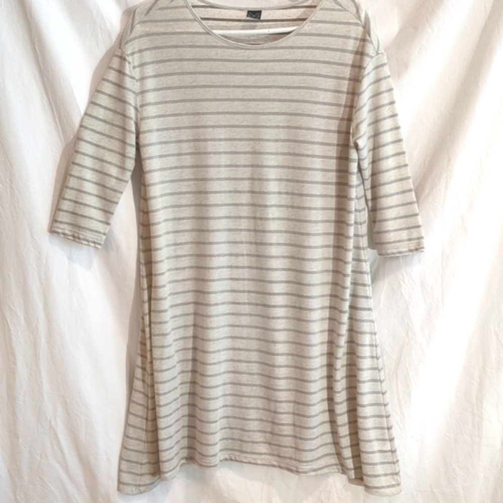 Gentle Fawn | Subtle Striped Dress Oatmeal Grey Knit 3/4 Sleeves | S